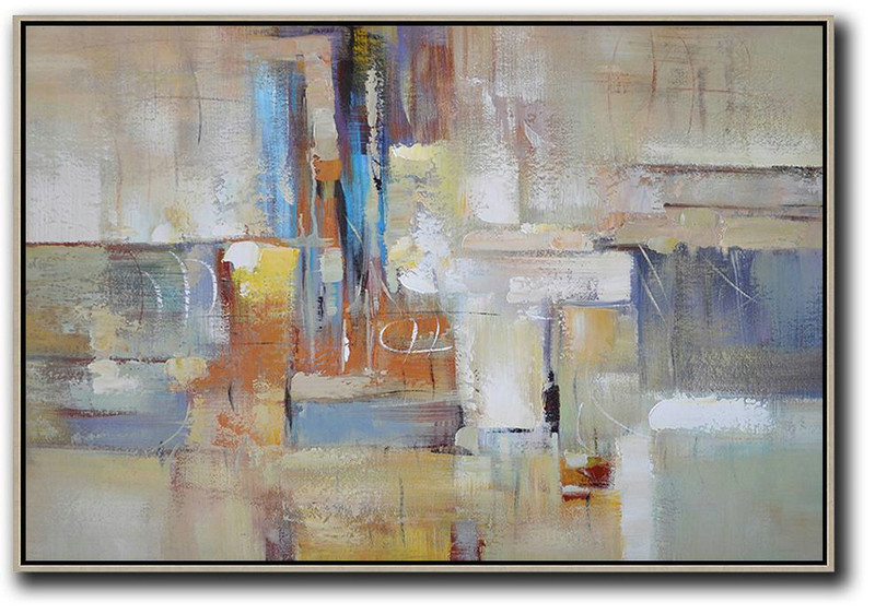 Huge Abstract Painting On Canvas,Oversized Horizontal Contemporary Art,Original Art Acrylic Painting,Grey,White,Earthy Yellow.etc